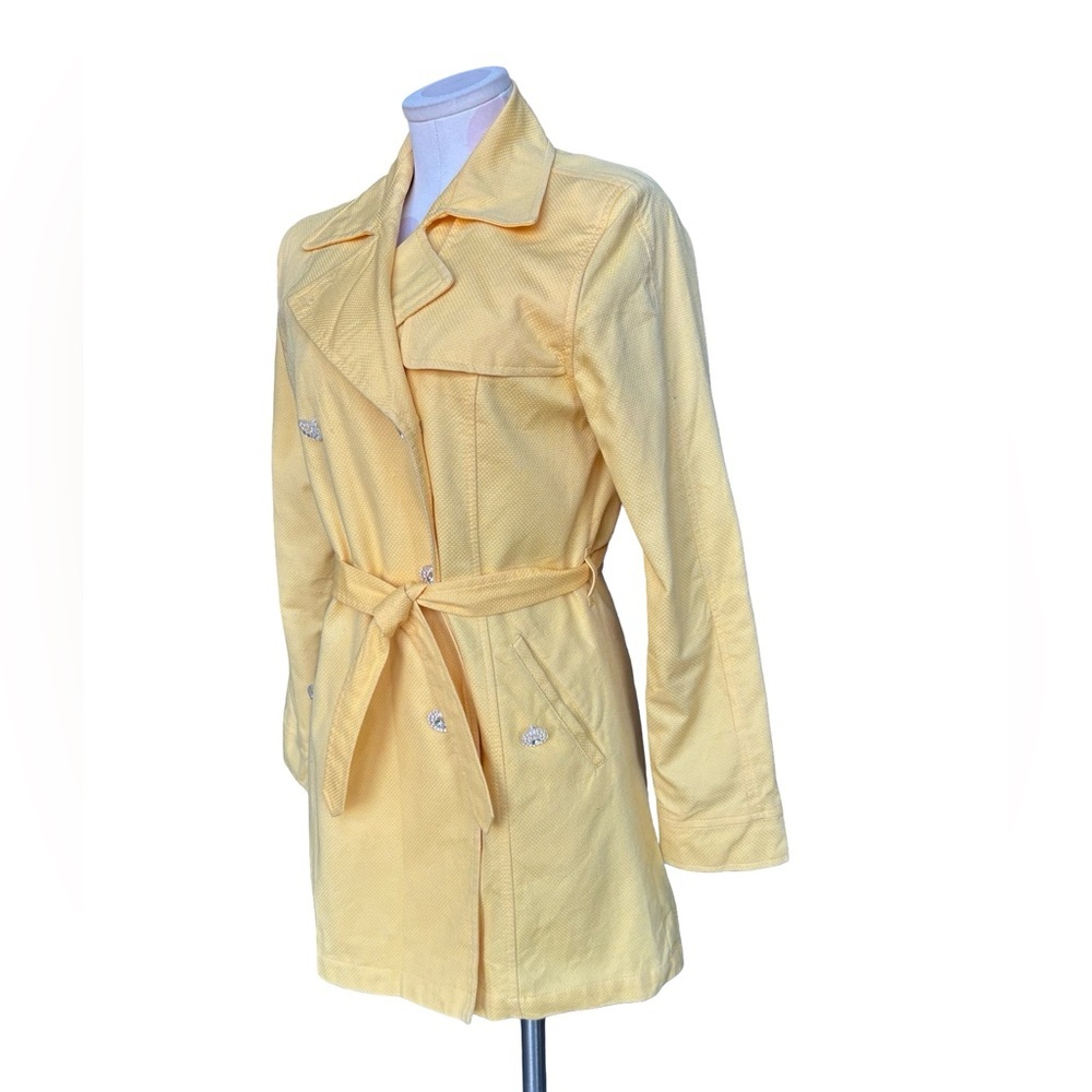 OSCAR an Oscar de la Renta Jacket Yellow Lined Trench Coat Sz 6 - Picture 2 of 10